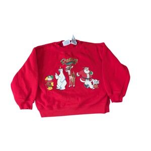 Vintage 90s Rudolph Red-Nosed Reindeer Christmas Sweatshirt Red Kids 5T Santa